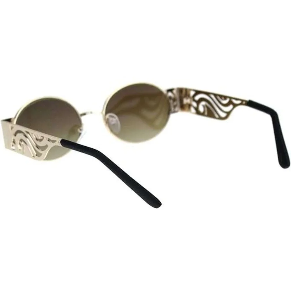 Oval Sunglasses Gold Frame Wave Cutout Unique Mens Fashion Shades Hip Hop Classy